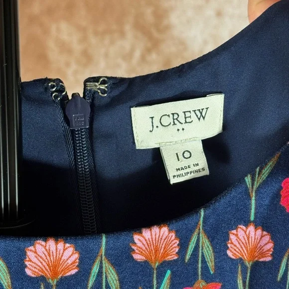 J. Crew Navy Midi Dress with Pink Floral Print - Picture 4 of 7
